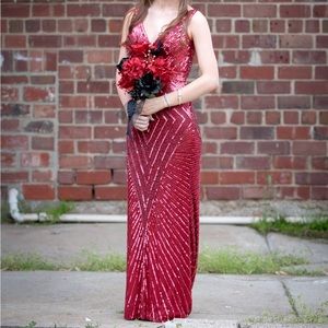 Primavera Red Beaded Maxi Dress | Size 0